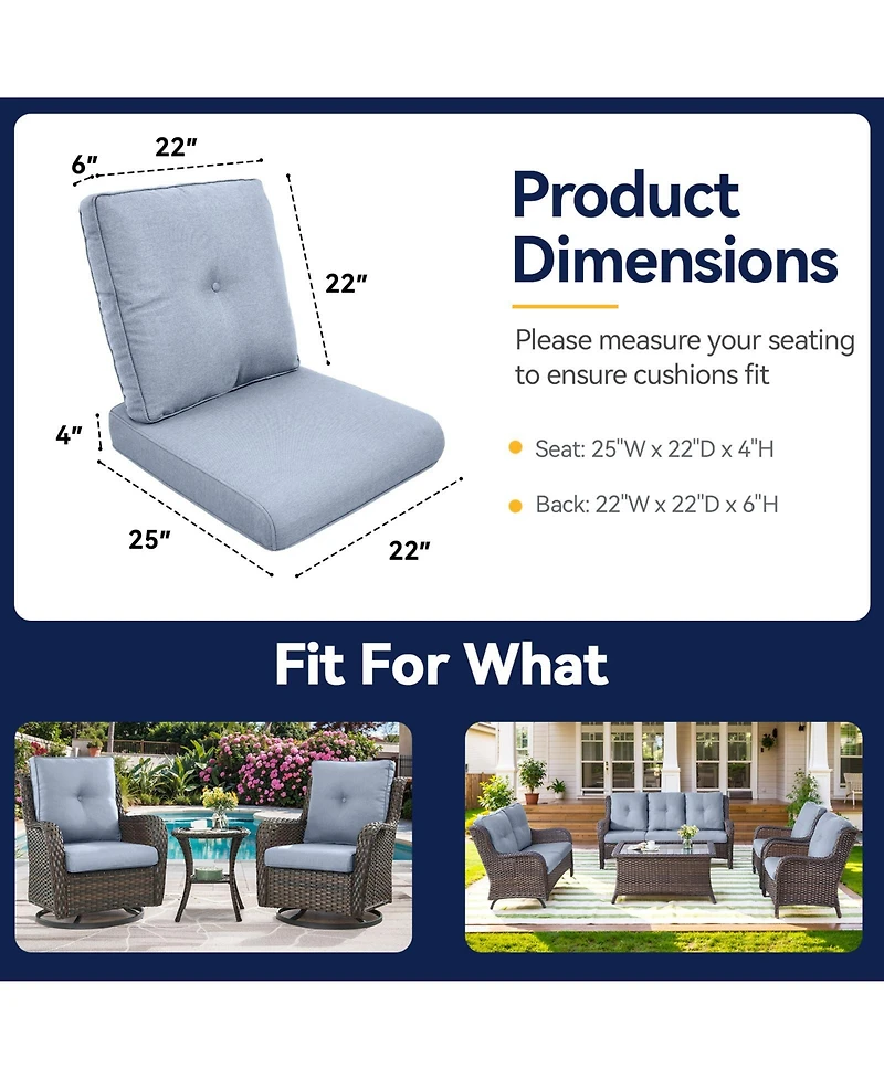 Gymojoy ArcLine 22 in. x 24 2-Piece CushionGuard Outdoor Lounge Chair Deep Seat Replacement Cushion Set