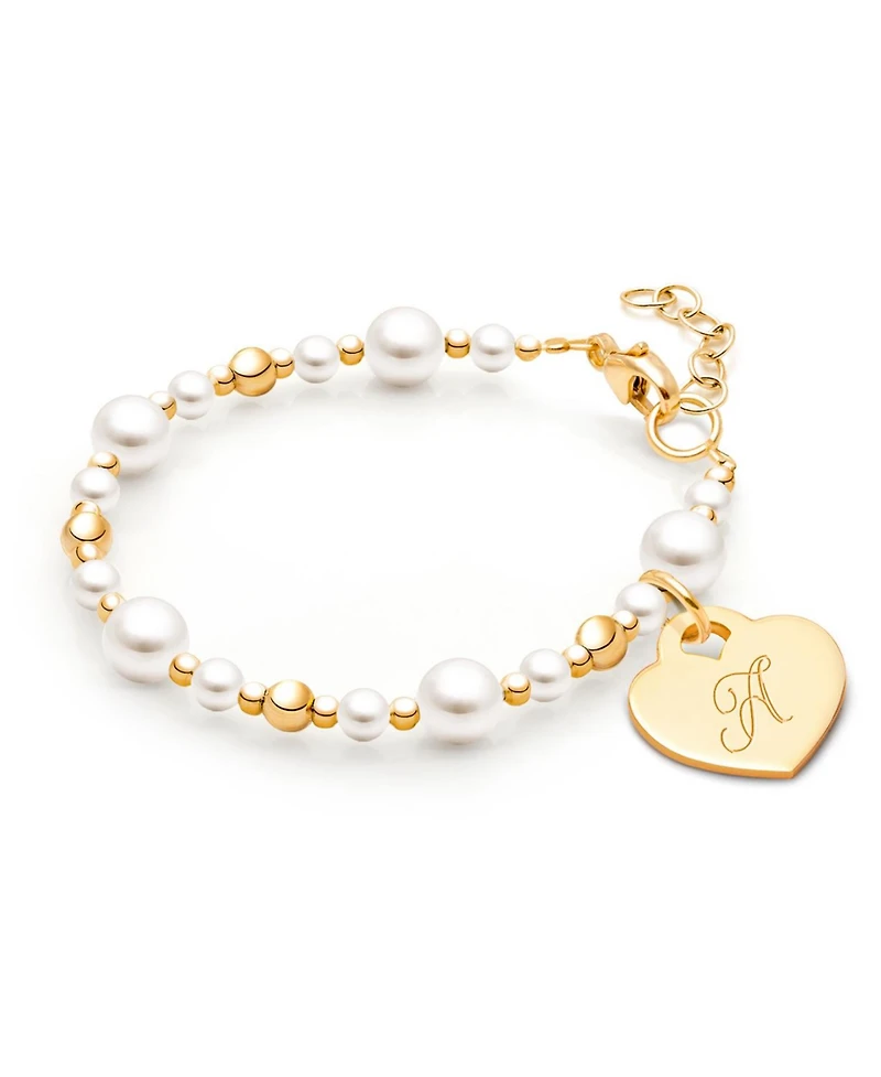 Tiny Blessings Children's 14k gold Dainty Pearls & Engraved Initial Girls' 5.25" Bracelet
