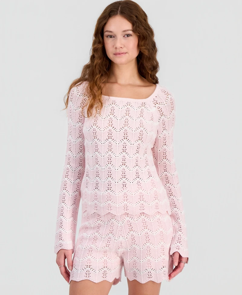 Hooked Up by Iot Juniors' Chevron Pointelle Sweater