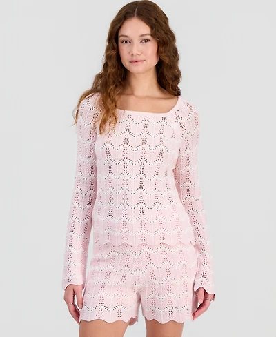 Hooked Up by Iot Juniors' Chevron Pointelle Sweater