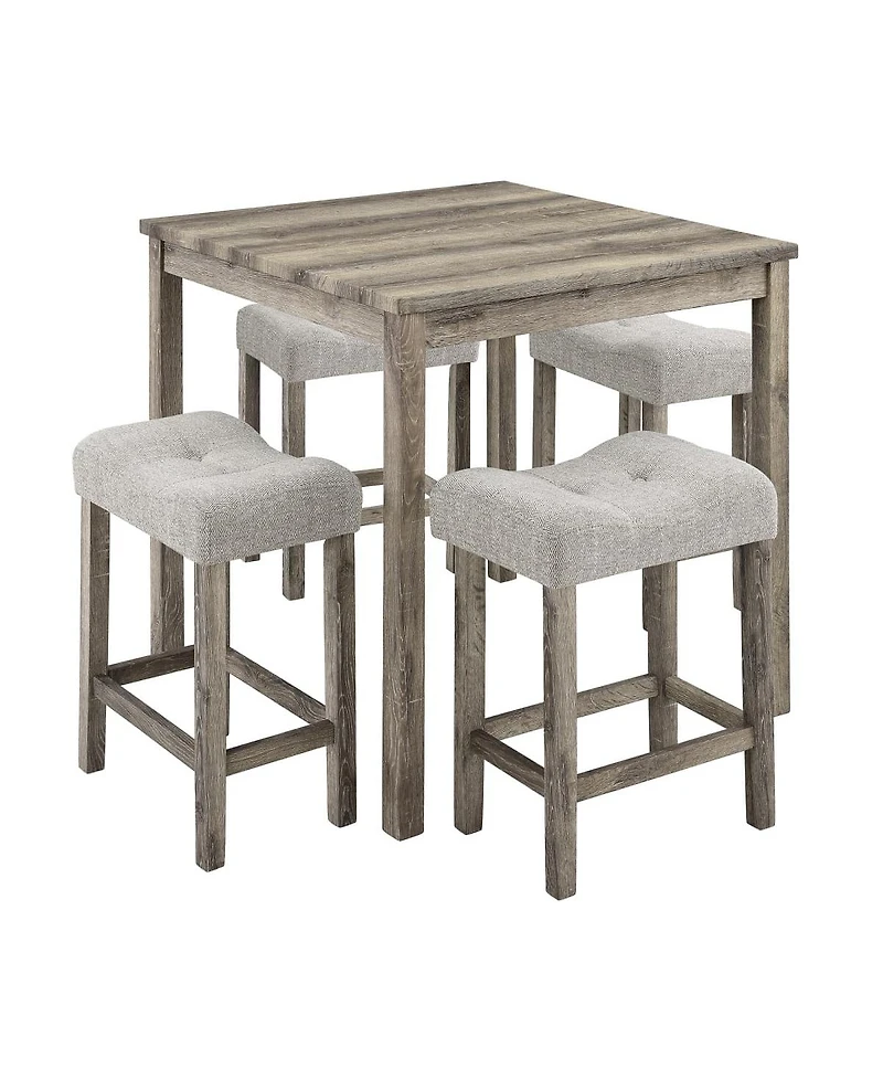 Maison Boucle 5-Piece Counter Height Dining Table Set with Upholstered Stools, Wood Grain Mdf Top and Solid Wood Legs, Space-Saving Table Set