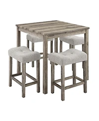 Maison Boucle 5-Piece Counter Height Dining Table Set with Upholstered Stools, Wood Grain Mdf Top and Solid Wood Legs, Space-Saving Table Set