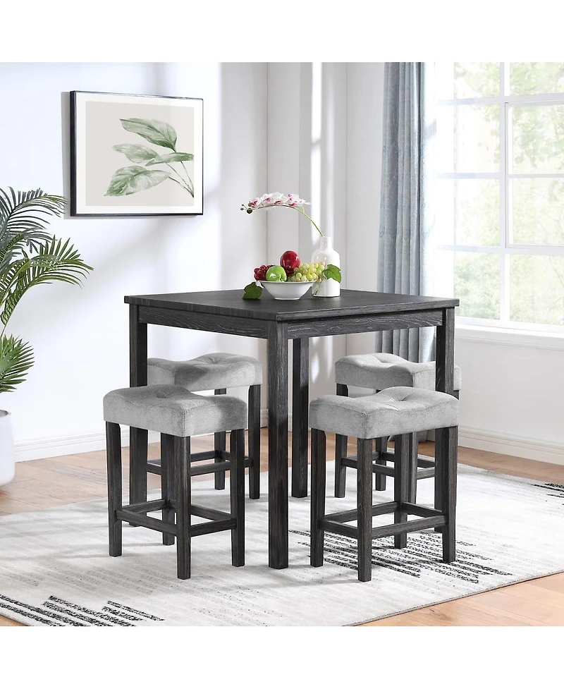 Maison Boucle 5-Piece Counter Height Dining Table Set with Upholstered Stools, Wood Grain Mdf Top and Solid Legs, Space-Saving