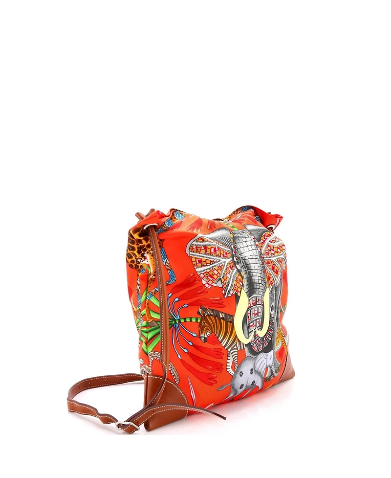 Pre-Owned HERMES Pm Silky City Bag Printed Silk and Leather