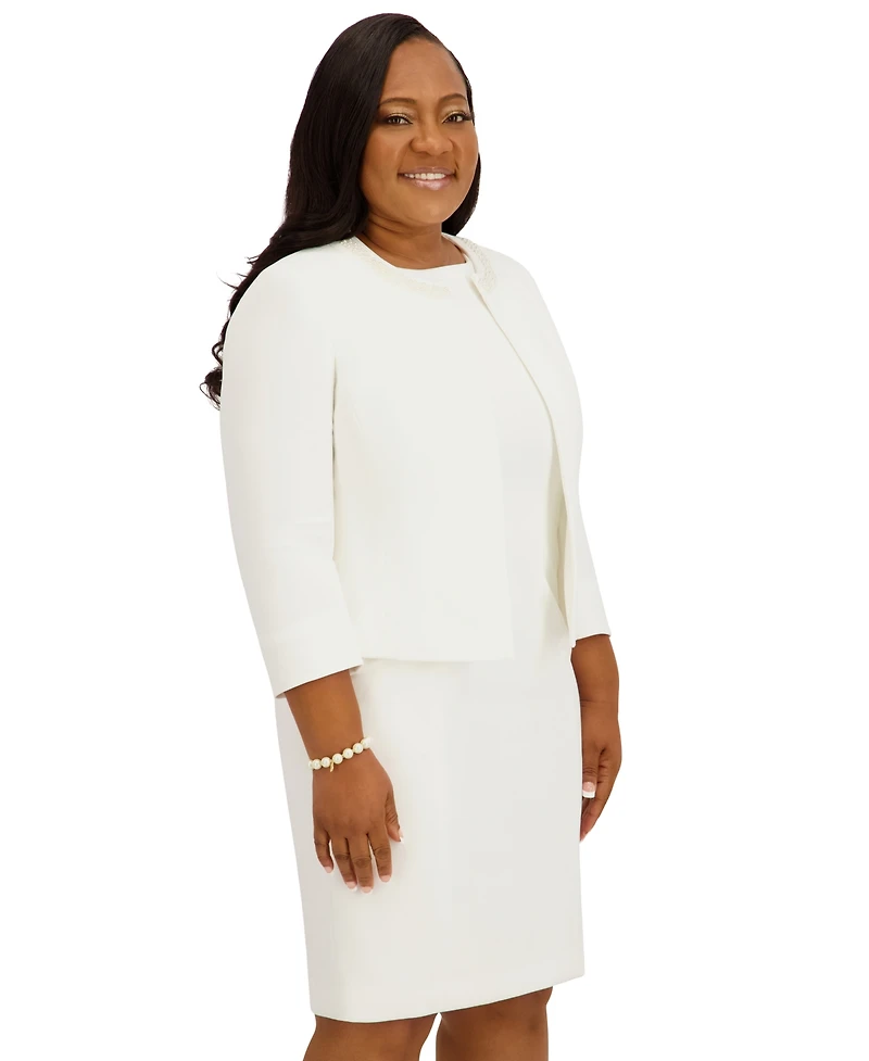 Kasper Women's Imitation Pearl Embellished Cardigan, Regular and Plus