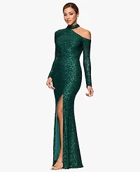 Xscape Women's Long-Sleeve Sequined Long Dress