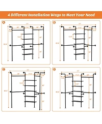 Aheaplus 6.42FT Industrial Metal Pipe Clothing Rack, Reversible Clothes Rack with 5 Shelves and 4 Hanging Rods