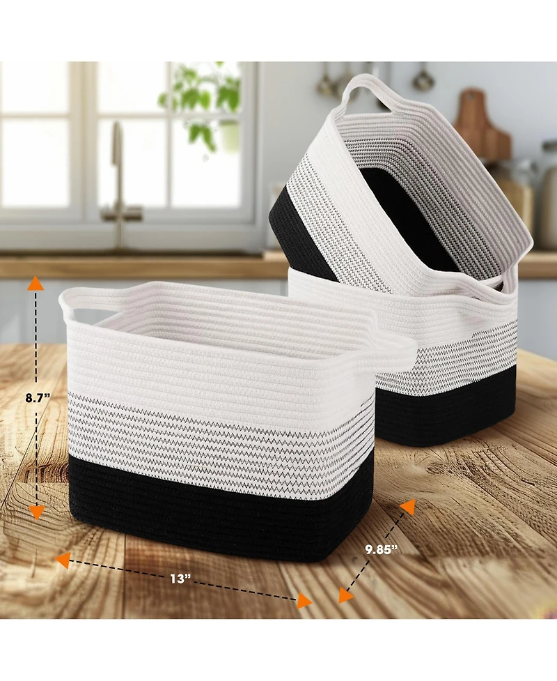 Cheer Collection Set of 3 Woven Cotton Rope Storage Baskets – Soft, Durable, Machine Washable