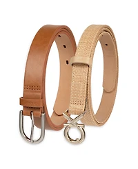 Calvin Klein Women's Two Pack Belt Set - Skinny Monogram Buckle and Harness