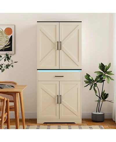 sumyeg Modern Wooden Cabinet with Sturdy Frame, Led Lighting, and Drawer for Living Room, Bedroom, Entryway, Office