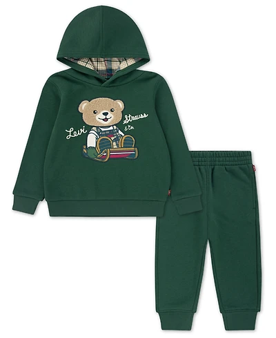 Levi's Boys Toddler 2T-4T Bear Applique Hoodie and Jogger, 2-Piece Set