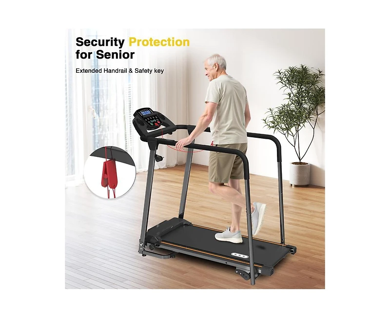 Redliro Walking Treadmill for Seniors with Long Handrails, Foldable Incline Treadmil, 265lbs Compact Treadmill for Home Exercise