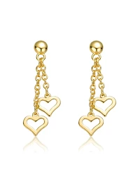 GiGiGirl Kids 14k Yellow Gold Plated Double Heart Halo Dangle Chain Drop Earrings