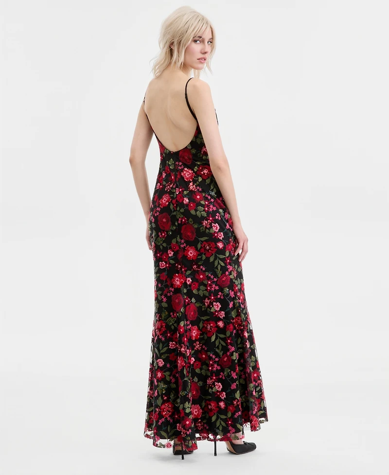 City Studios Juniors' Embroidered Sequined Gown, Created for Macy's