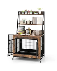 Sugift Industrial Dog Kennel Dog Crate Furniture with Storage Shelves-Rustic Brown