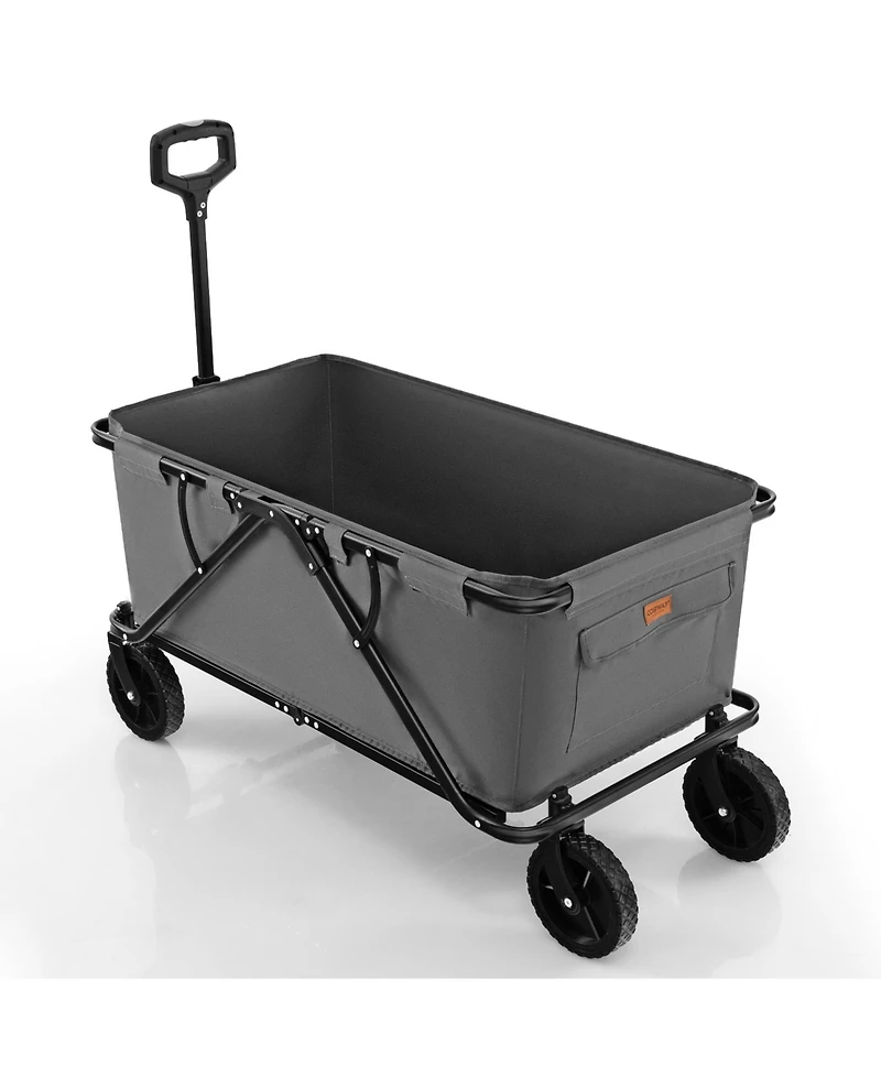 Sugift Collapsible Folding Wagon Cart with Adjustable Handlebar-Gray