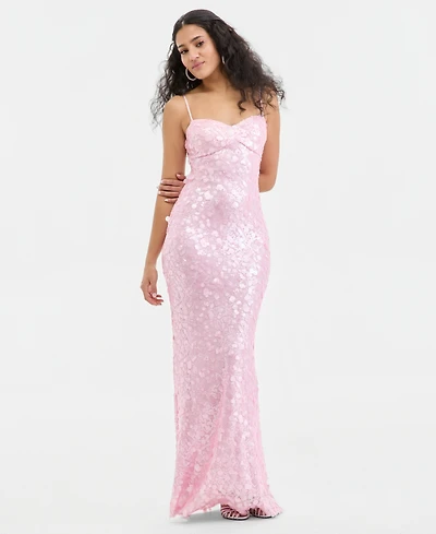City Studios Juniors' Sweetheart-Neck Sequin Gown, Created for Macy's
