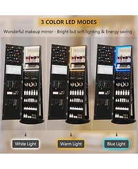 Vlsrka 360° Swivel Jewelry Full-Length Mirror Cabinet with Lights