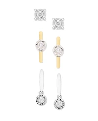 Macy's 3-Pc. Diamond Stud Earrings (1/4 ct. t.w.) in Sterling Silver and Gold Over Silver