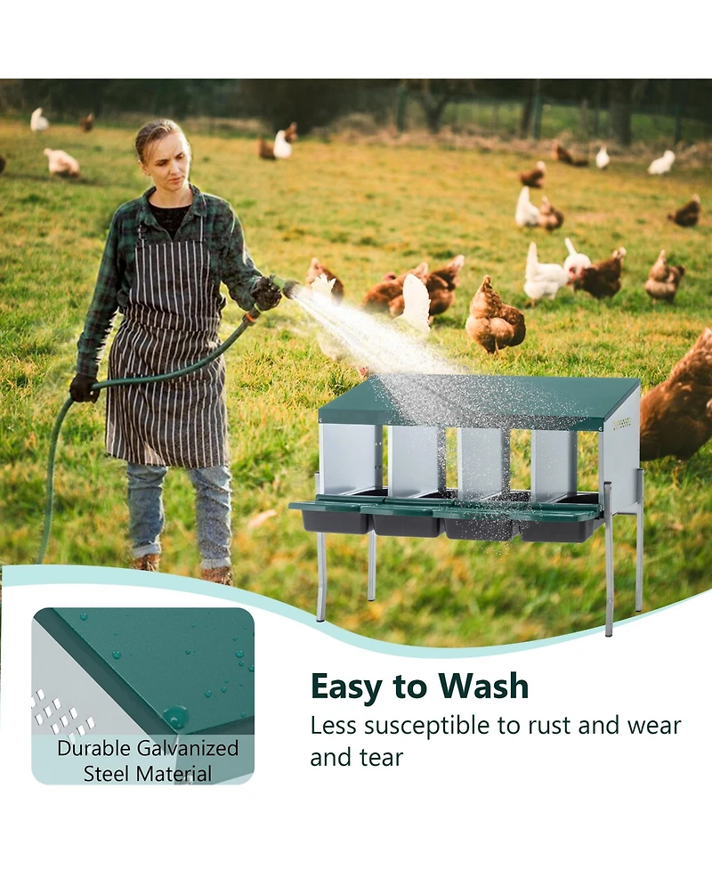 Aostirmotor 13 in. 4-Hole Chicken Nest With Legs And Cover to Protect Eggs in Green
