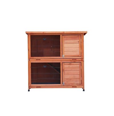 Aostirmotor 41 in. Outdoor Wooden Rabbit Hutch with 2 Removable No-Leak Trays Non-Slip Ramp Waterproof Roof in Natural