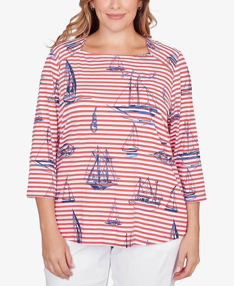 Ruby Rd. Plus Striped Sailboat Knit Top