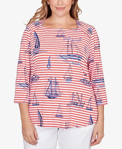 Ruby Rd. Plus Striped Sailboat Knit Top