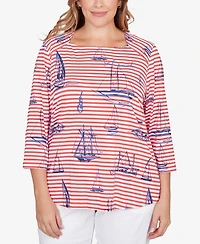 Ruby Rd. Plus Striped Sailboat Knit Top