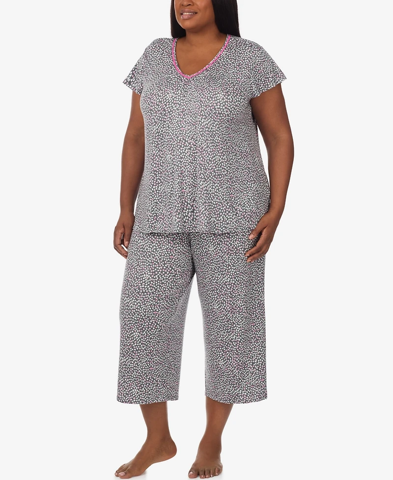 Ellen Tracy Plus Cap-Sleeve Top and Cropped Pajama Pants, 2-Piece Set