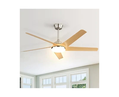 Sofucor 52-inch Modern Sand Nickel 5-Blade Tri-Color Dimming Ceiling Fan with Remote Control and Timing Function for Indoor