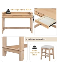 Maison Boucle 4-Piece Counter Height Dining Set with 3 Upholstered Stools, Storage Drawers & Usb Charging for Small Spaces