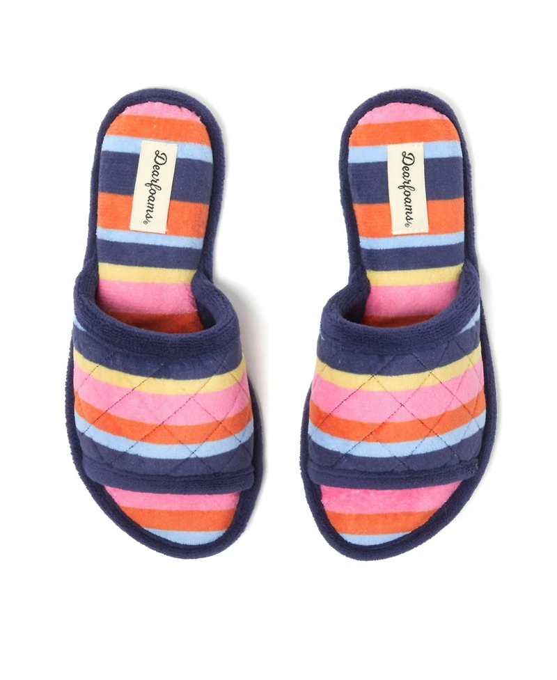 Dearfoams Women's Beatrice Quilted Microfiber Terry Shower Slide House Slipper