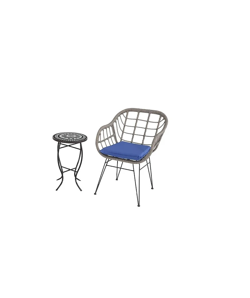 Jiallo 3 Pc Faux Rattan Basket Chair Set With Mosiac Accent Table