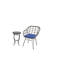 Jiallo 3 Pc Faux Rattan Basket Chair Set With Mosiac Accent Table