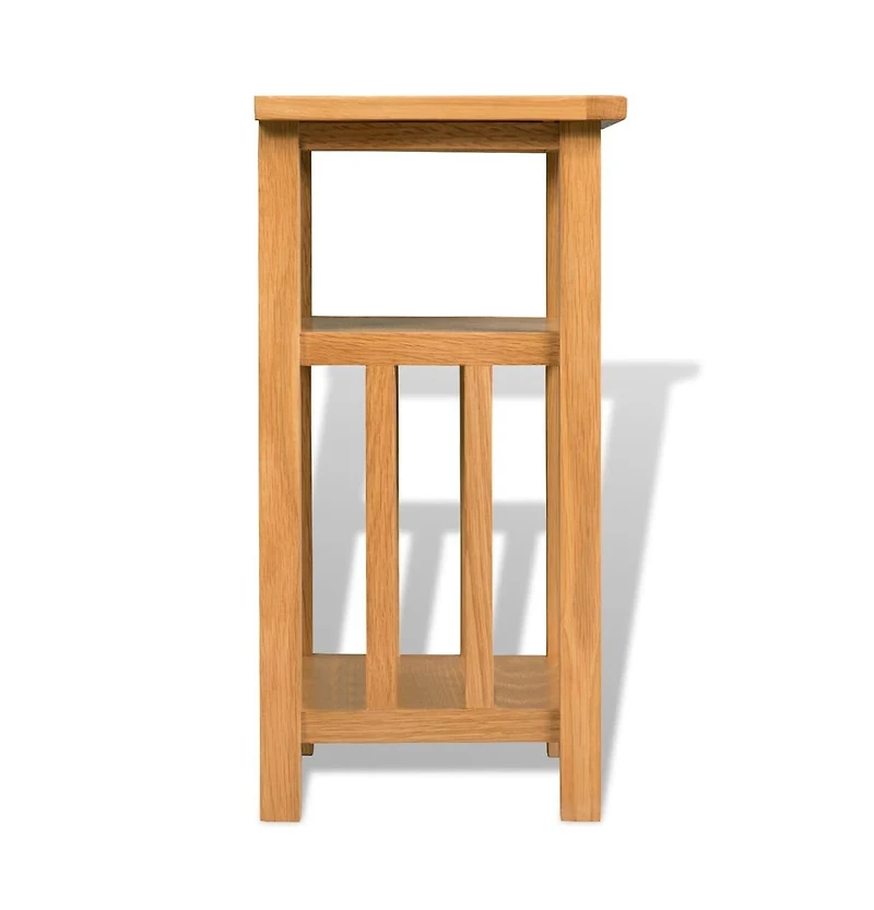 End Table with Magazine Shelf Solid Oak Wood 10.6"x13.8"x21.7"