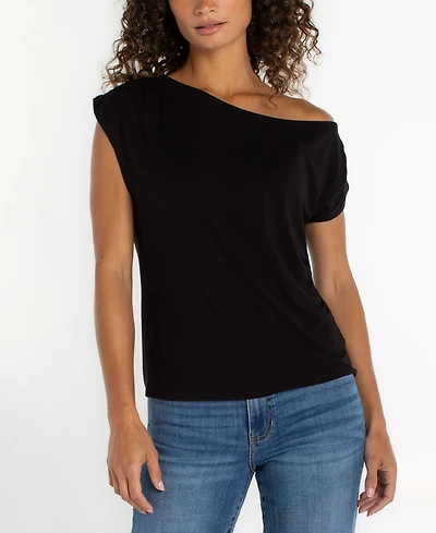 Liverpool Los Angeles Women's Short-Sleeve Asymmetrical Off-The-Shoulder Top