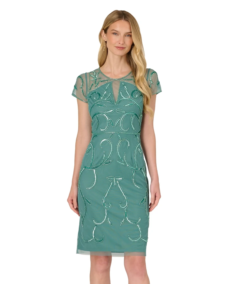 Adrianna Papell Women's Beaded Short-Sleeve Sheath Dress