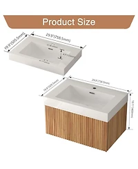 Boyel Living 30" Bathroom Vanity – Wall-Mount Floating Cabinet, Acacia Plywood Finish, Integrated Sink & Basin