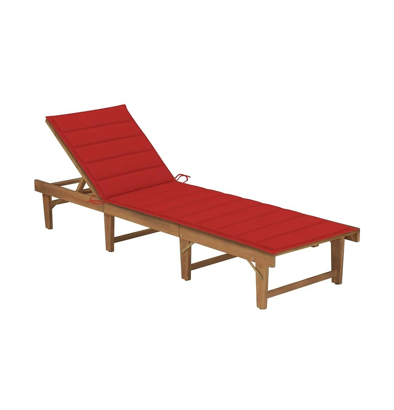 vidaXL Sun Lounger Red cushion Solid Acacia wood Normal Foldable
