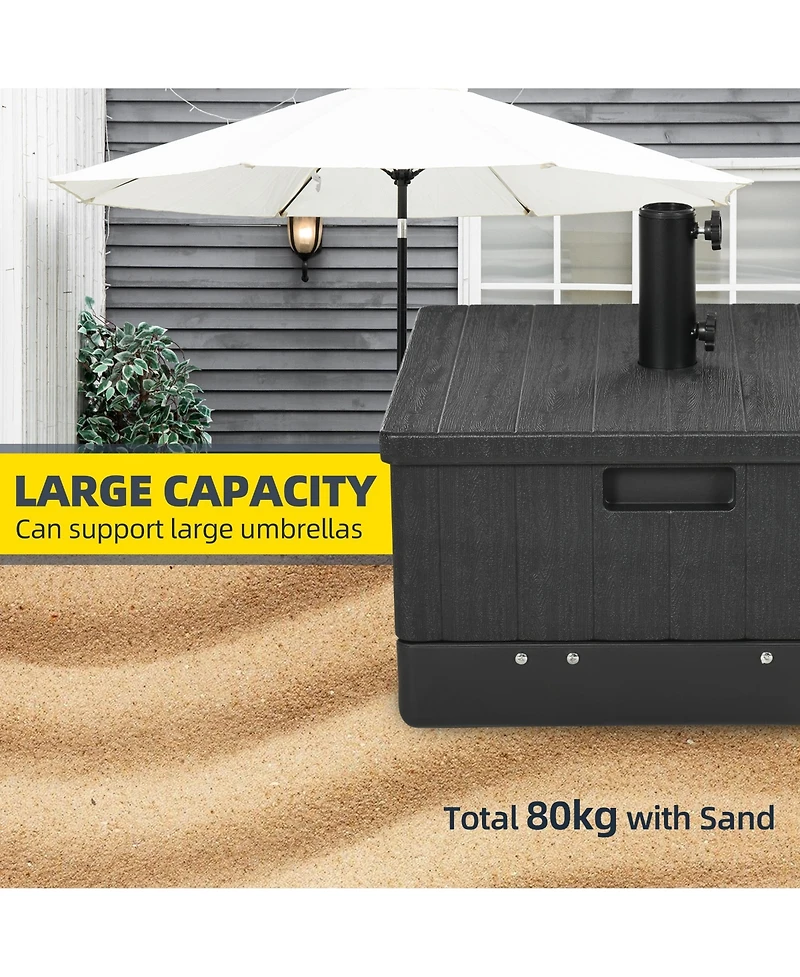 Outsunny 3-in-1 Outdoor Umbrella Base, Coffee End Table, Flower Box Planter, 175lbs Capacity Patio Umbrella Stand Table with Wheels and Handles
