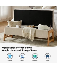 Hulala Home Mid-century Modern Lydia Storage Bench with Solid Wood Legs