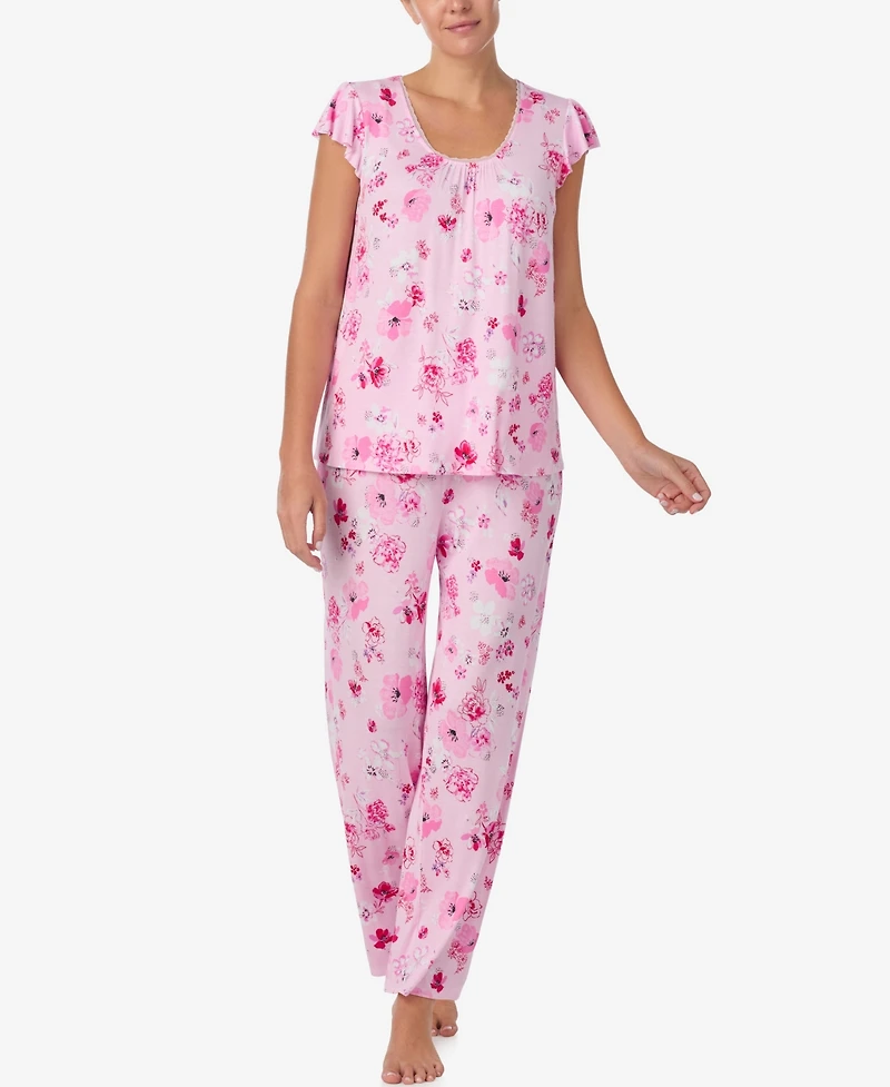 Ellen Tracy Women's Short-Sleeve Top and Long Pajama Pants, 2-Piece Set