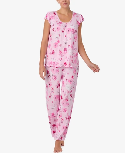Ellen Tracy Women's Short-Sleeve Top and Long Pajama Pants, 2-Piece Set