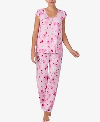 Ellen Tracy Women's Short-Sleeve Top and Long Pajama Pants, 2-Piece Set