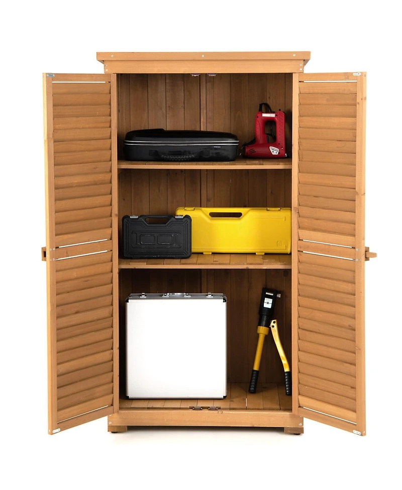 Sugift Outdoor Wooden Garden Tool Storage Cabinet