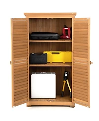 Sugift Outdoor Wooden Garden Tool Storage Cabinet