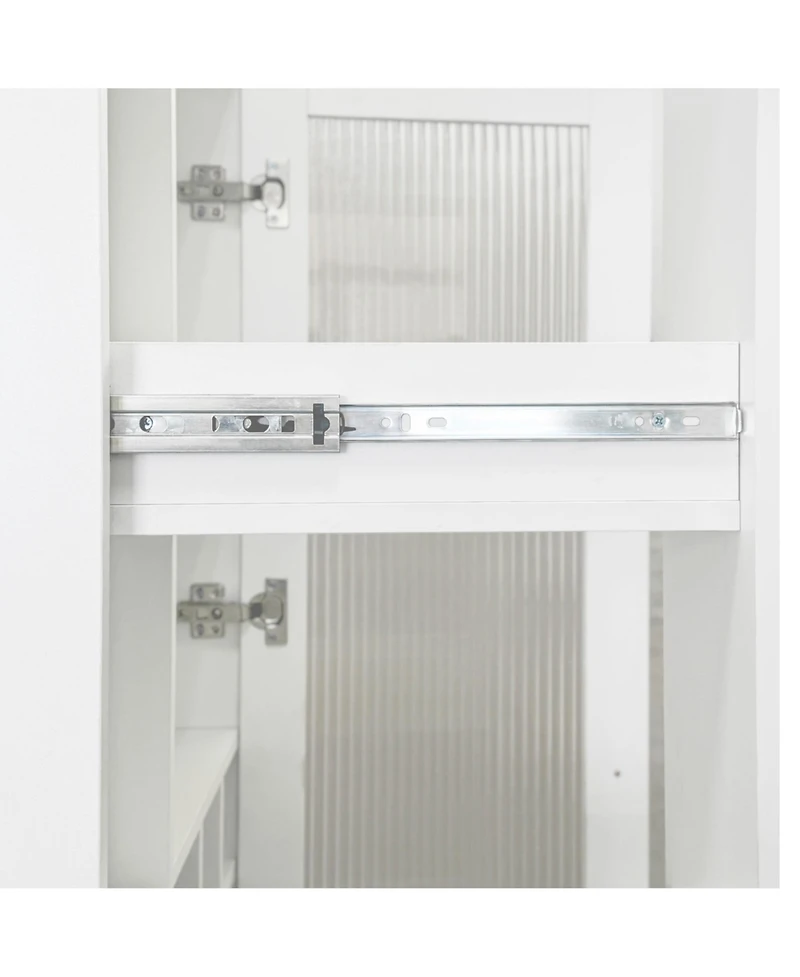 Casainc Kitchen Pantry Cabinet with Glass Doors and Pull-Out Multi-Tier Shelves, Storage Organizer for Kitchen and Bar