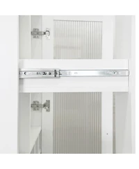 Casainc Kitchen Pantry Cabinet with Glass Doors and Pull-Out Multi-Tier Shelves, Storage Organizer for Kitchen and Bar