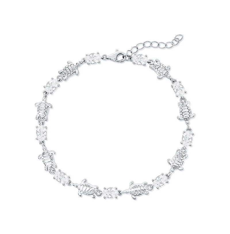 Simona Sterling Silver, Alternating Elephant & Oval Cz Bracelet