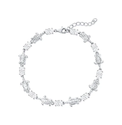 Simona Sterling Silver, Alternating Elephant & Oval Cz Bracelet